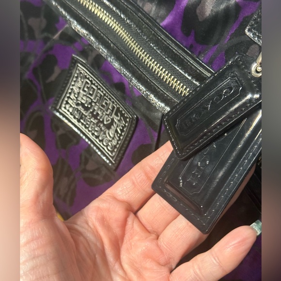 👜 Coach Rare Poppy Purple Ocelot Glam Sparkle Large Tote Bag - Picture 8 of 14